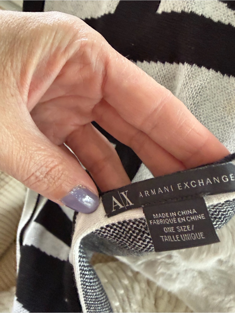 Armani Exchange Striped Black and White Knit Hat